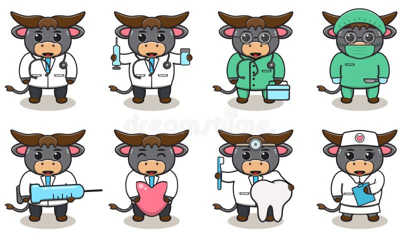 Vector Illustration of Cute Character Cartoon of Buffalo Doctor. Stock  Vector - Illustration of farm, happy: 230965605