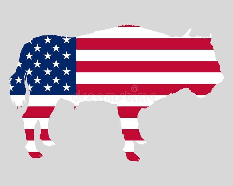 Detailed and colorful illustration of buffalo in stars and stripes. Blue buffalo vectors