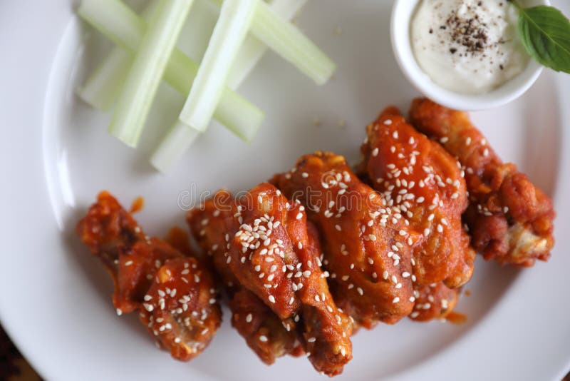 Buffalo Wings , Fried Chicken with Hot and Spicy Sauce Stock Photo