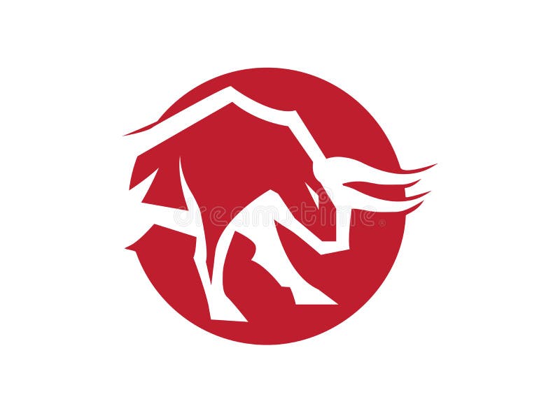 Buffel i en röd cirkel för logotypdesign, tjursymbolillustration på vit bakgrund royaltyfri illustrationer