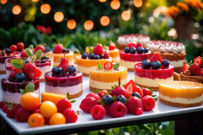 Buffert catering av händelse av söta dessertdiskar för utomhusfestsbröllopsmat vektor illustrationer