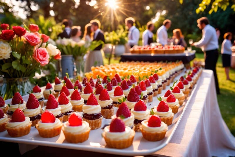 Buffert catering av händelse av söta dessertdiskar för utomhusfestsbröllopsmat vektor illustrationer