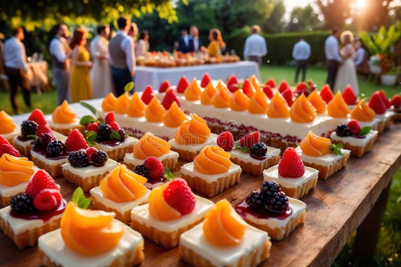 Buffert catering av händelse av söta dessertdiskar för utomhusfestsbröllopsmat vektor illustrationer