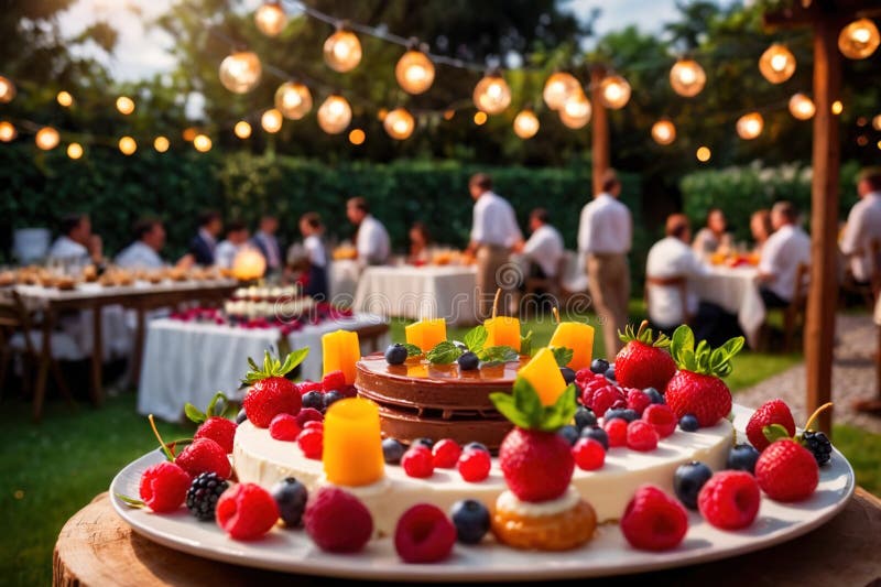 Buffert catering av händelse av söta dessertdiskar för utomhusfestsbröllopsmat vektor illustrationer