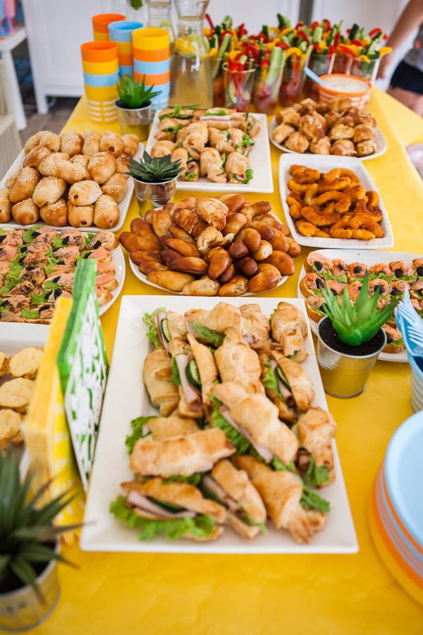 Birthday Food Table for Children Stock Photo - Image of dinner, grilled