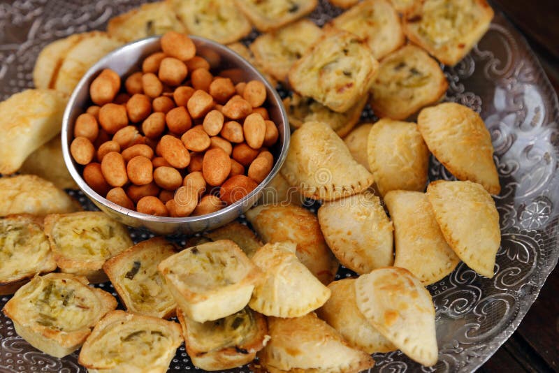 Table with Snacks Party Buffet with Various Savory Foods Stock Photo