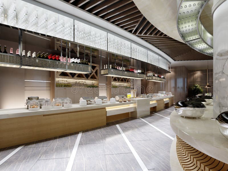 Buffet Restaurant Design in a Modern Style with Counters and Different