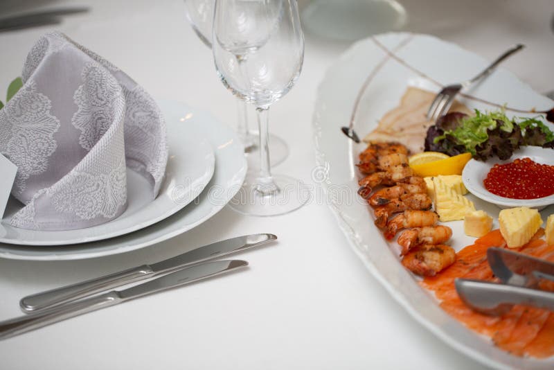 Buffet Table of Reception with Cold Snacks, Shrimp, Fish, Caviar Stock Image Image of fresh