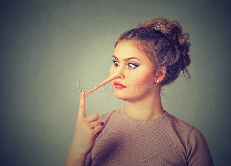 Bugiardo Della Donna Con Il Naso Lungo Immagine Stock - Immagine di