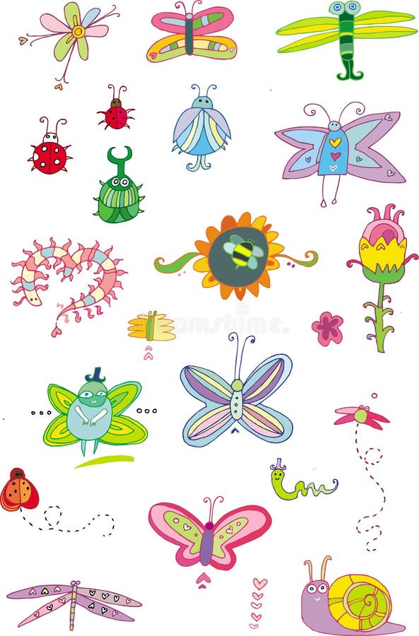 Bugs and Flowers - set vector illustration