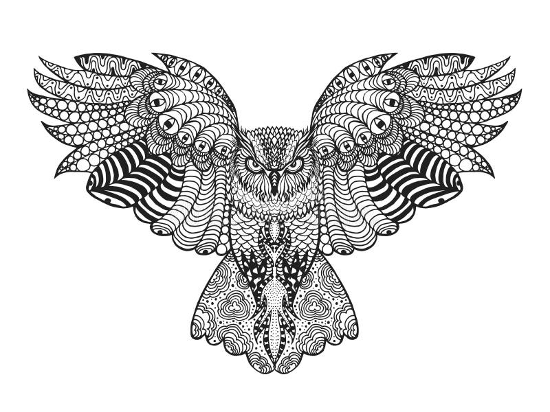 Buho de águila Página antiesfuerza adulta del colorante stock de ilustración Buho de águila Página antiesfuerza adulta del colorante stock de ilustración