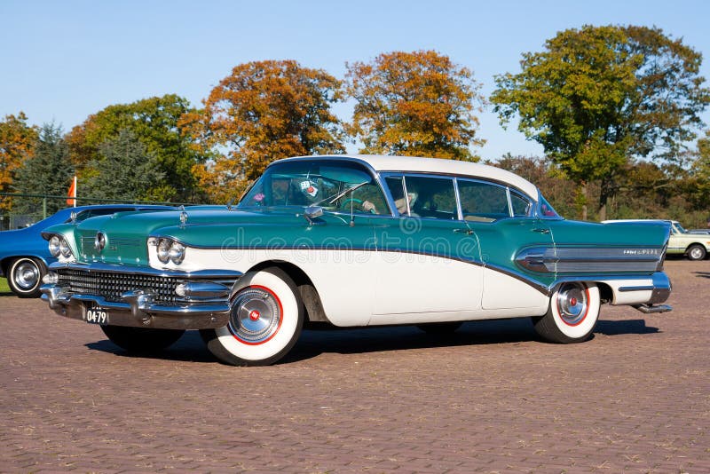 ROSMALEN, THE NETHERLANDS - OCTOBER 15: 1958 Buick Super shown at the Rock Around the Jukebox event on October 15, 2011 in Autotron Rosmalen, Holland. ROSMALEN, THE NETHERLANDS - OCTOBER 15: 1958 Buick Super shown at the Rock Around the Jukebox event on October 15, 2011 in Autotron Rosmalen, Holland