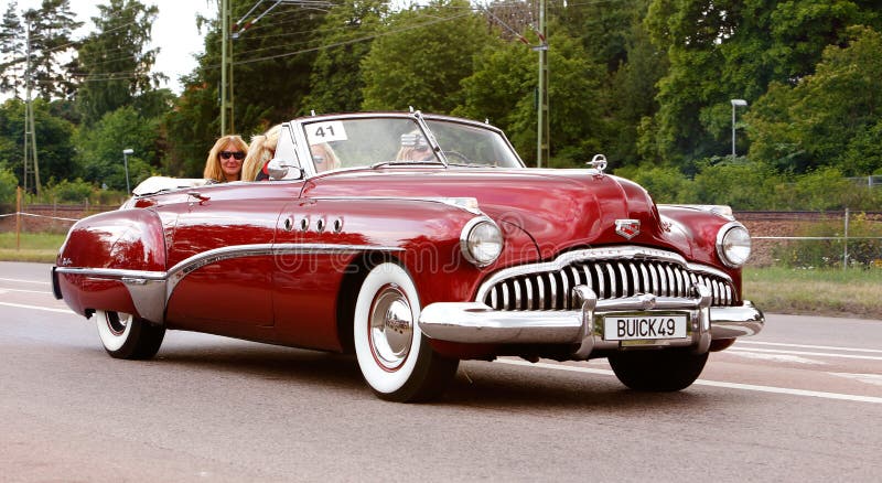 Vasteras, Sweden - July 5, 2013: One Buick Roadmaster 1949 during cruising parade at the Power Big Meet event. Vasteras, Sweden - July 5, 2013: One Buick Roadmaster 1949 during cruising parade at the Power Big Meet event