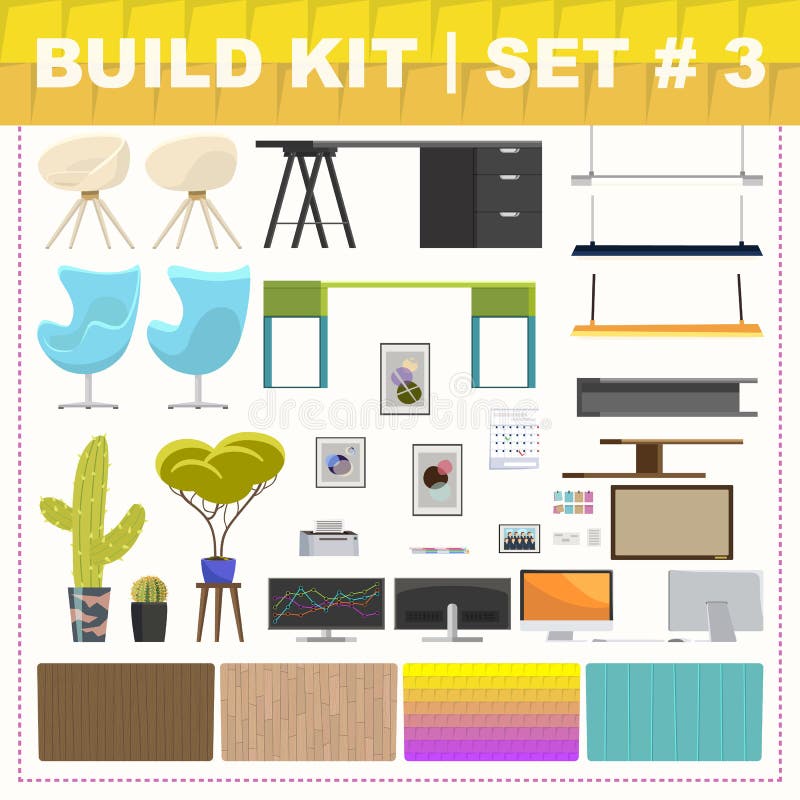 Build Kit 4 Office Furniture Stock Vector Illustration of collection