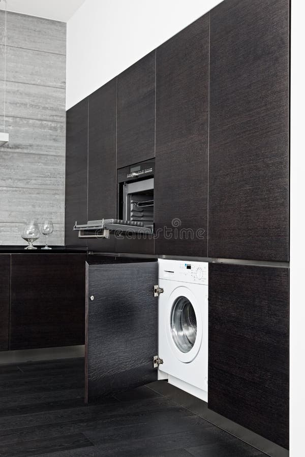 Buildin Washing Machine and Cooker on Kitchen Stock Photo Image of hardwood, minimalism 26340918
