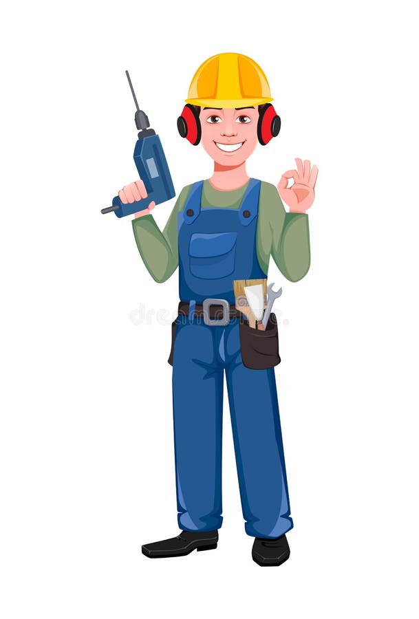 Cartoon man builder with a screwdriver Royalty Free Vector