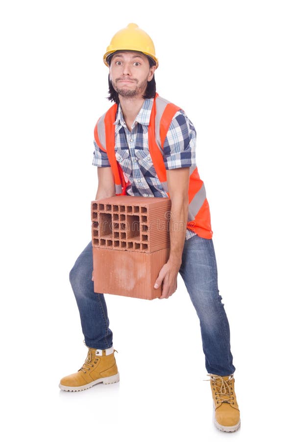 Builder with clay bricks stock photo. Image of finishing 36800228