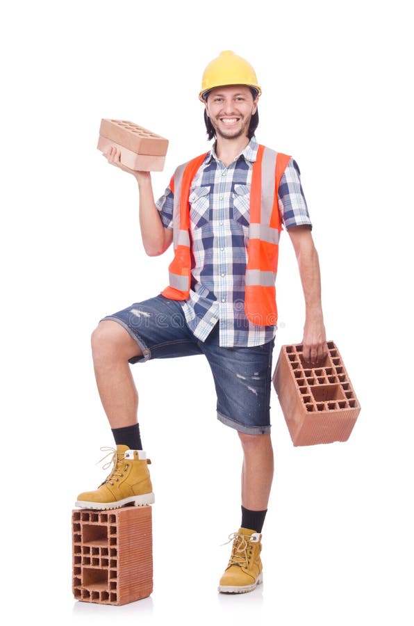 Builder with clay bricks stock image. Image of materials 38708331
