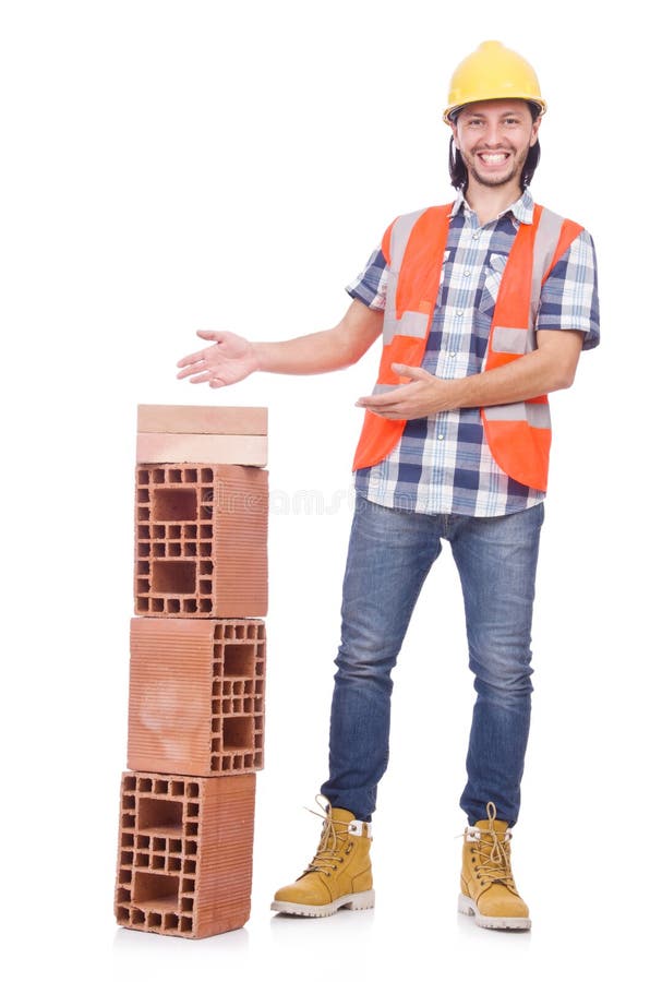 Builder with clay bricks stock image. Image of obstacle 39293115