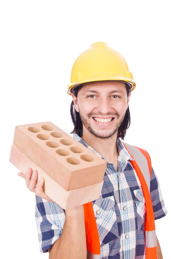 Builder with clay bricks stock image. Image of crack 36959207