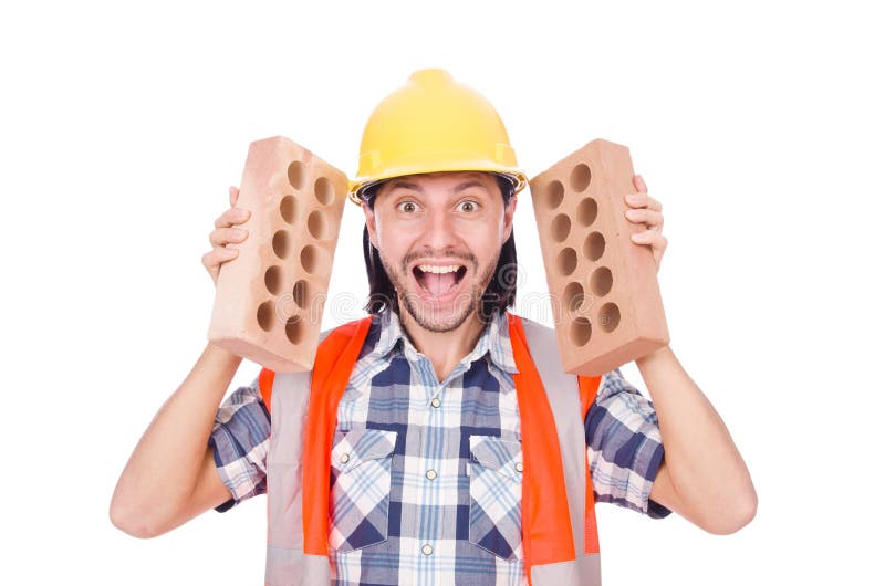 Builder with Clay Bricks Isolated Stock Image Image of clay, crack