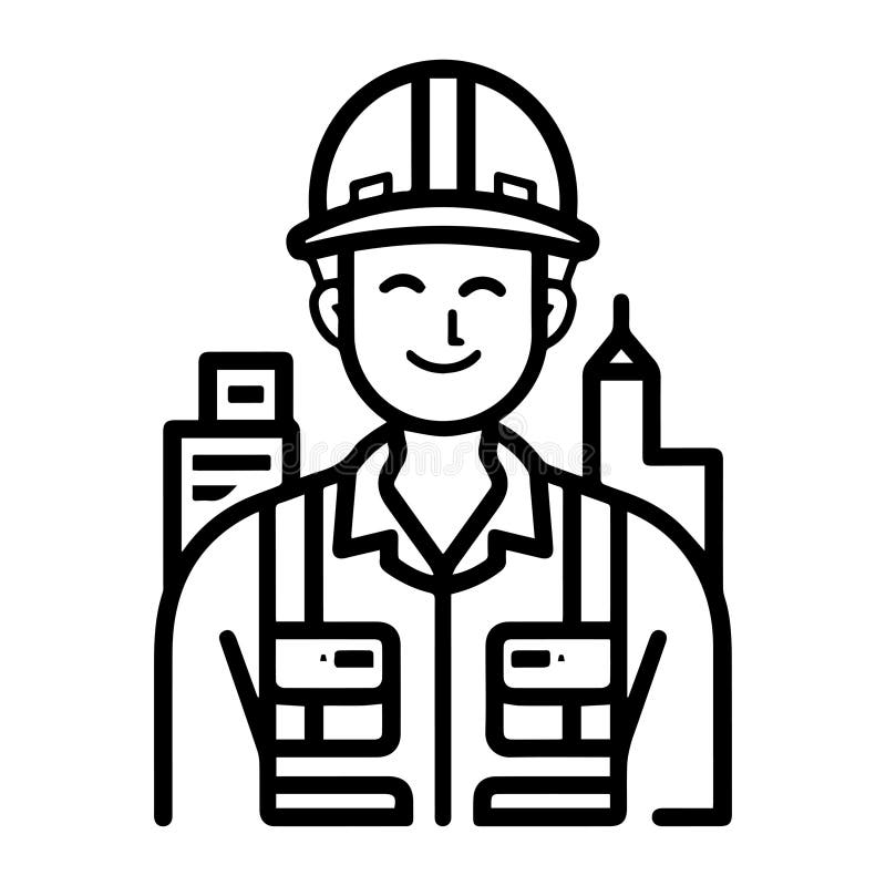 Builder icon or modern line symbol. Vector line art and icon design with bold outline. Black and white Pixel Perfect minimalistic symbol isolated white background. Silhouette simple thin sign. Civil engineering line art vectors