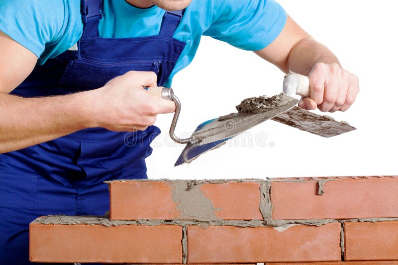 Builder Using a Cement and Trowel Stock Photo Image of mortar, clay