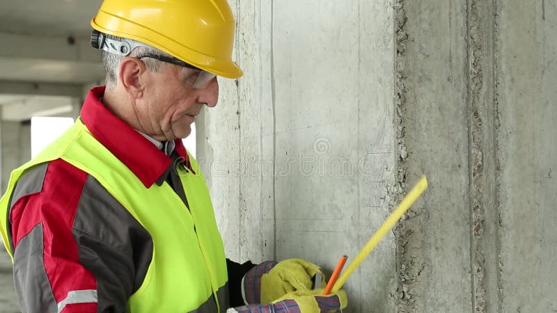 Builder in working clothes and yellow construction site