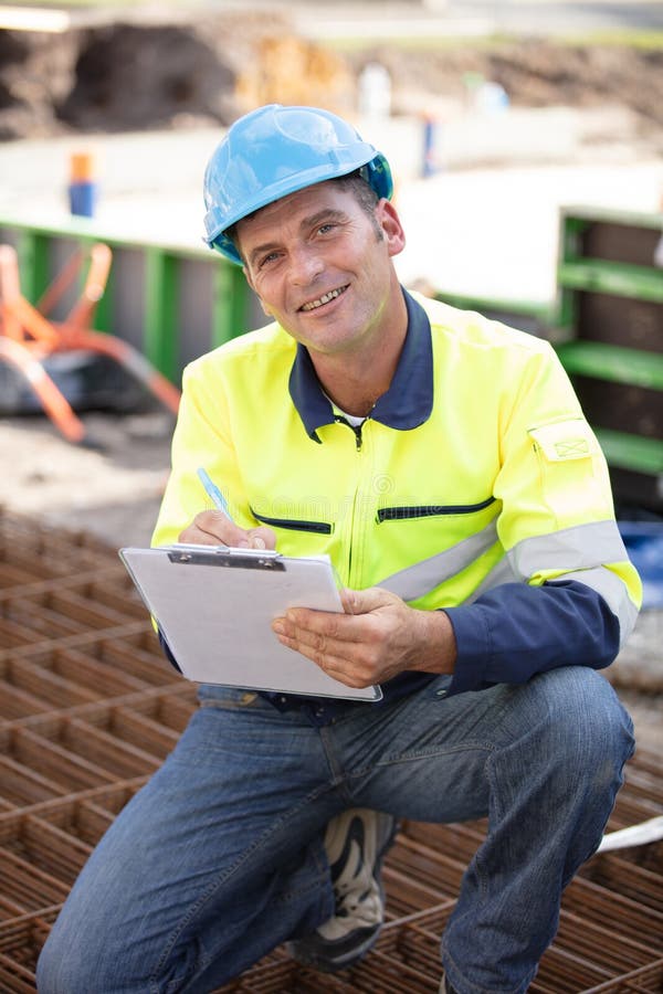 Builder Working on Foundations at Construction Site Stock Image Image