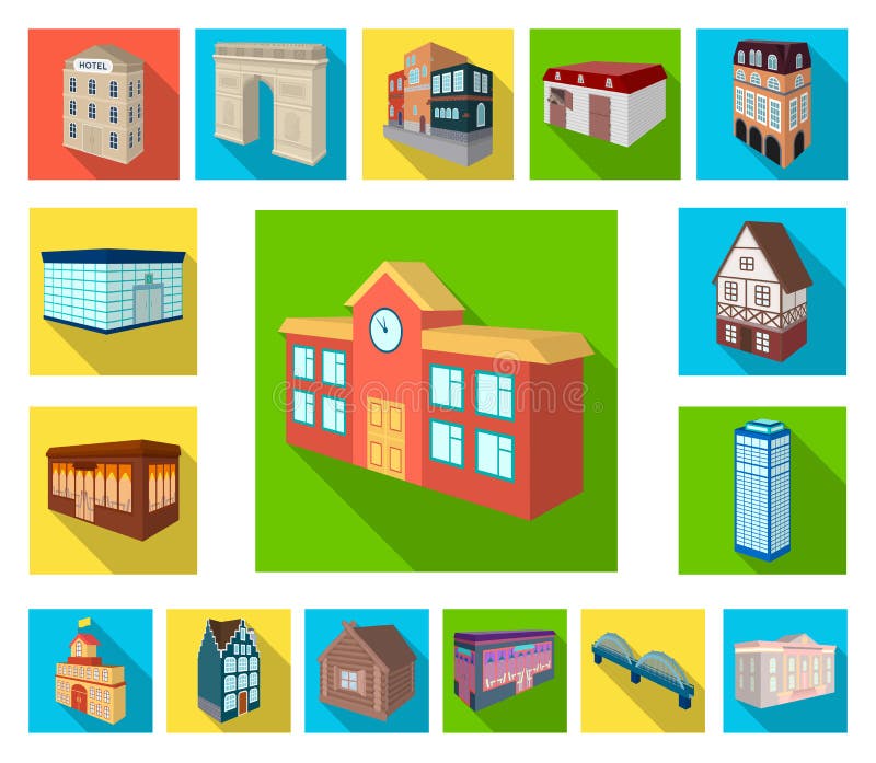 Building and architecture flat icons in set collection for design. The building and dwelling vector isometric symbol vector illustration