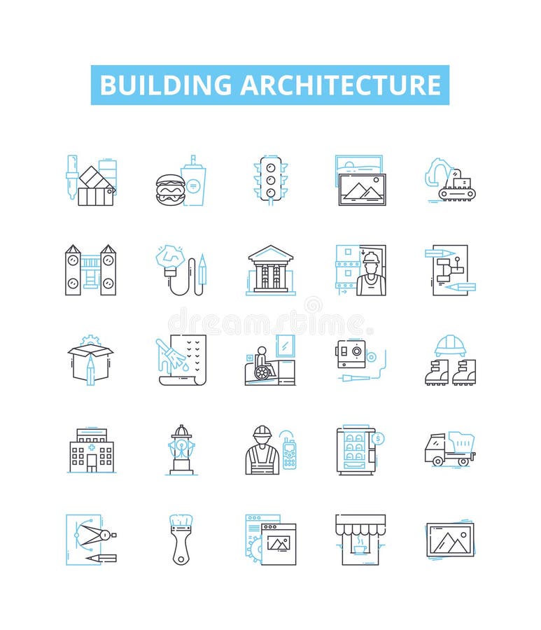 Building architecture vector line icons set. Architecture, Building, Structure, Design, Plans, Elevation, Blueprint stock illustration