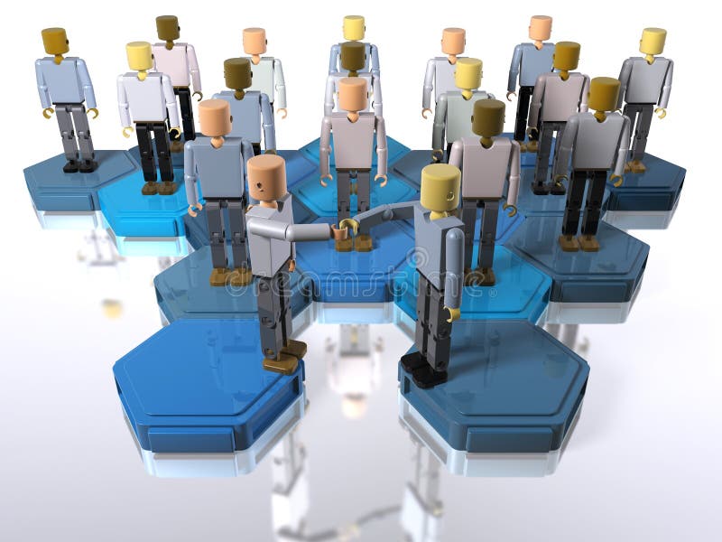 Building block figures shaking hands vector illustration