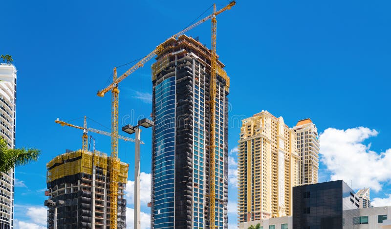 Miami, USA - MAY, 2020: Building bussiness. Investments. Skyscraper construction. Real estate business in the USA.