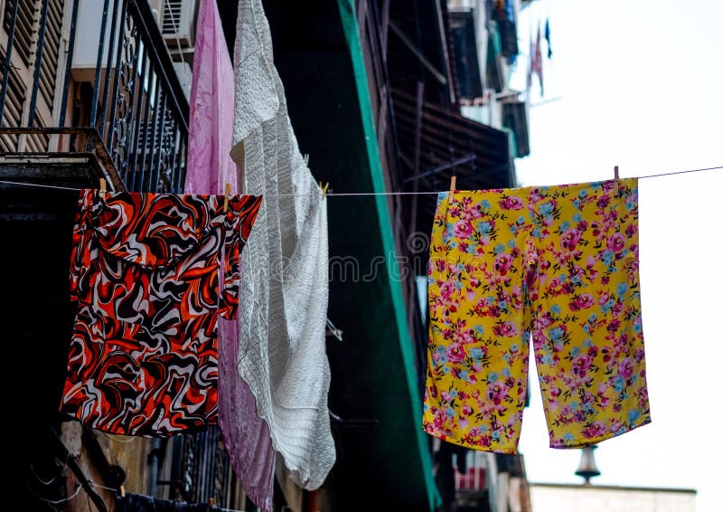 Building with Colorful Clothes Hanging on a Rope Stock Image Image of