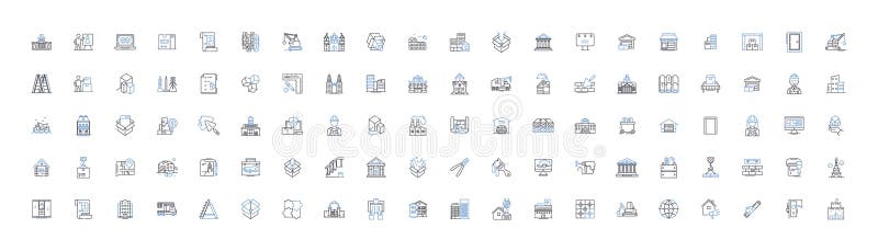 Building company line icons collection. Construction, Architecture, Development, Renovation, Design, Engineering stock illustration