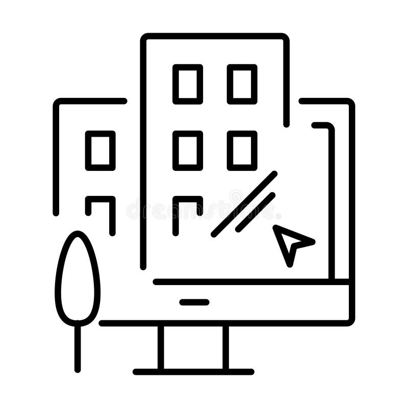 Building and computer simple icon. Icon for building management, information technology. Geometric drawing with a black line. royalty free illustration