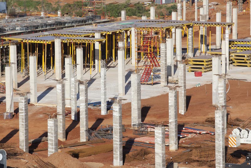 Building Construction Basement Floor Columns Stock Image