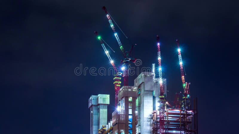 4K Time Lapse Building Construction Site Night Working