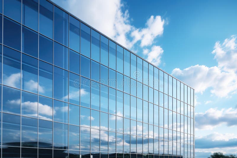 Building with dark reflective windows. Facade, Sky and Clouds stock illustration