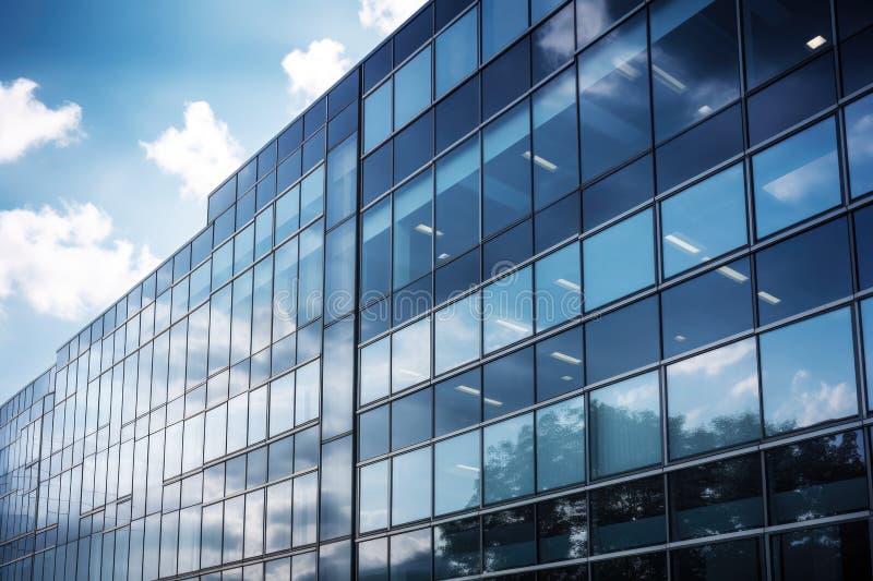 Building with dark reflective windows. Facade, Sky and Clouds royalty free illustration