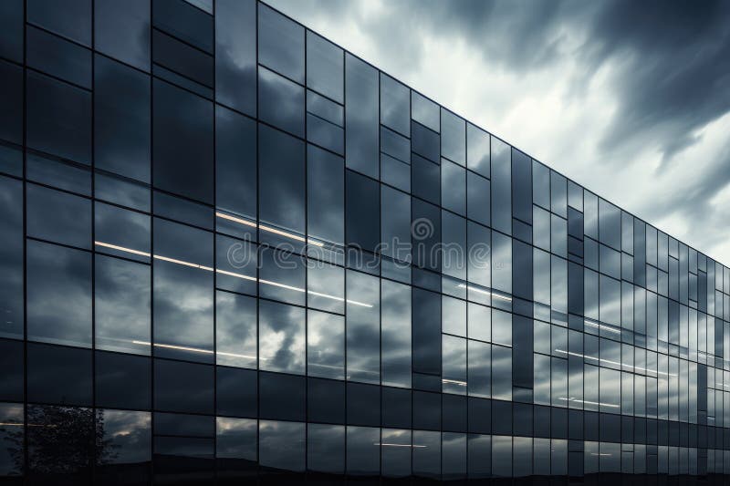 Building with dark reflective windows. Facade, Sky and Clouds stock illustration