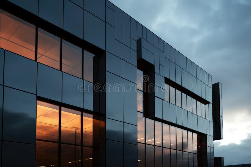 Building with dark reflective windows. Facade, Sky and Clouds royalty free illustration