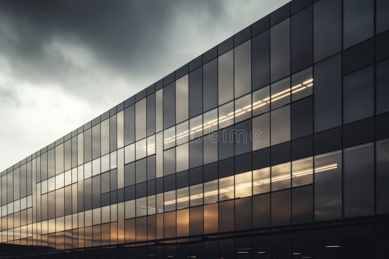 Building with dark reflective windows. Facade, Sky and Clouds stock illustration