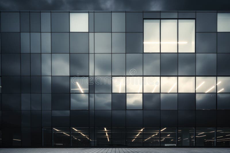 Building with dark reflective windows. Facade, Sky and Clouds stock illustration