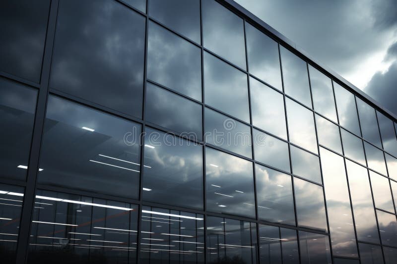 Building with dark reflective windows. Facade, Sky and Clouds royalty free illustration