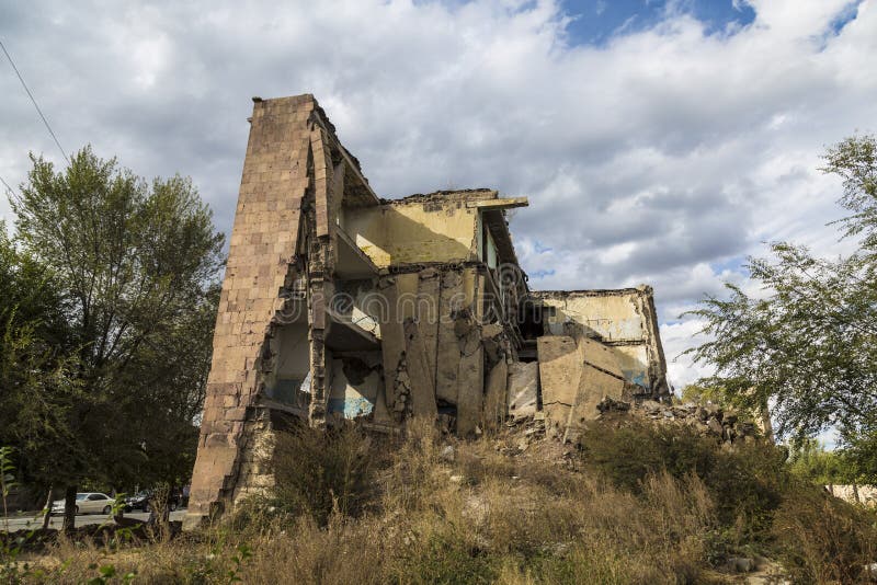 The building destroyed by the earthquake of 7 December 1988 in the city of Gyumri in Armenia