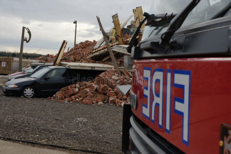 Building destroyed, explosion and collapses royalty free stock photography