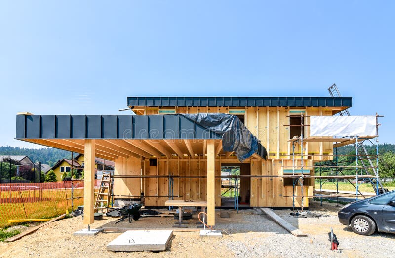 Building energy efficient passive wooden house. royalty free stock images