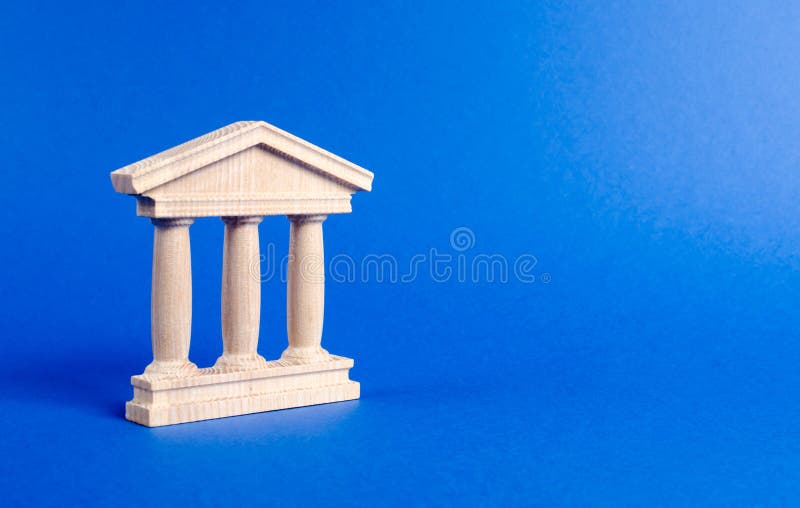 Building figurine with pillars in antique style. Concept of city administration, bank, university, court or library. Architectural stock photos Building figurine with pillars in antique style. Concept of city administration, bank, university, court or library. Architectural stock photos