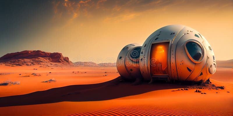 Building a Future on Mars: The Benefits of Dome Houses. Generative AI. vector illustration